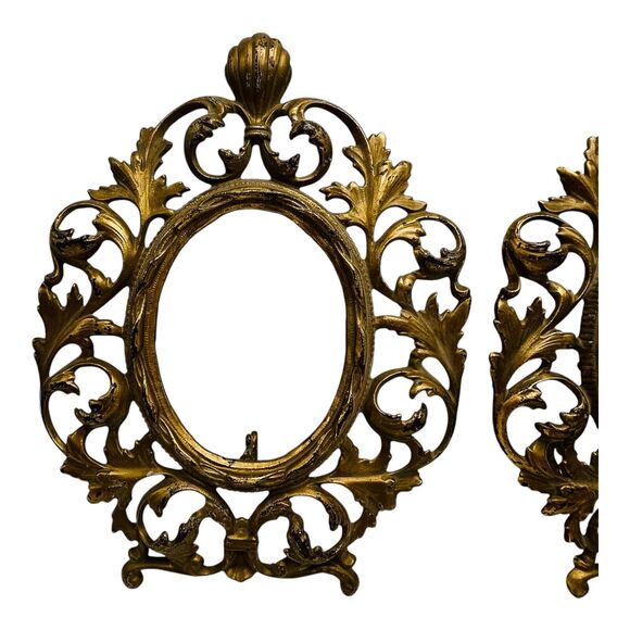 VTG Pair Virginia Metalcrafters Oval Brass Picture Frames Ornate Victorian 11" - Picture 6 of 14